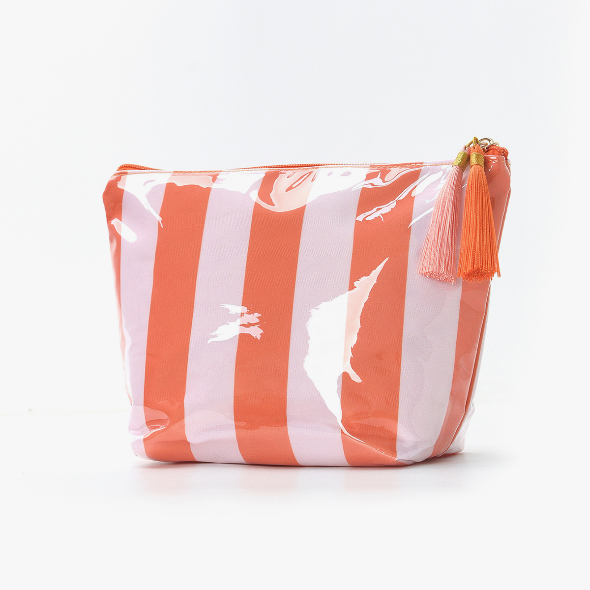 Stripe Makeup Bag Tassel Zip Waterproof Cosmetic Pouch: Orange / M