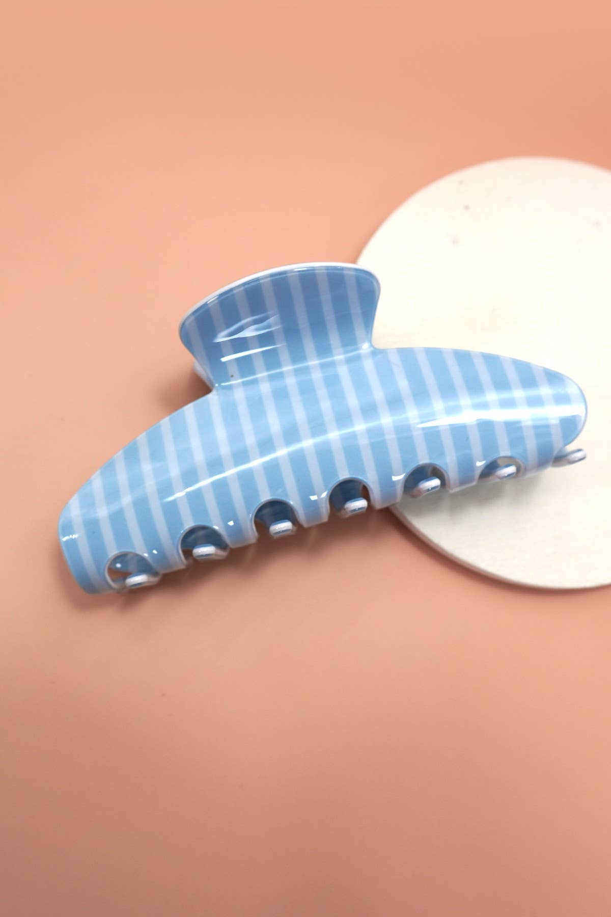Jumbo Stripe Plaid Oval Hair Claw Clips | Stripe Blue