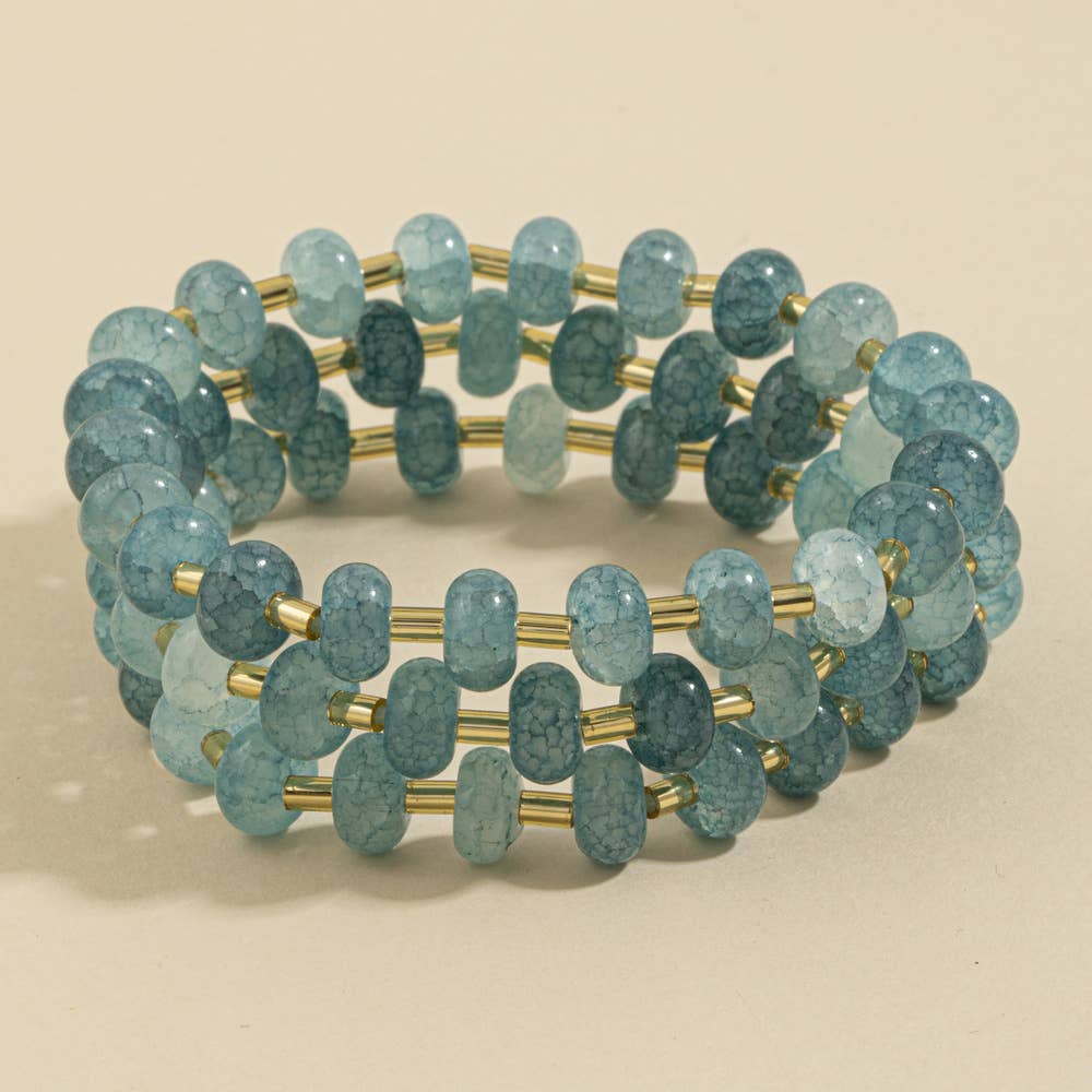 Marbled Stone Stretch Beaded Bracelet: GDBLU