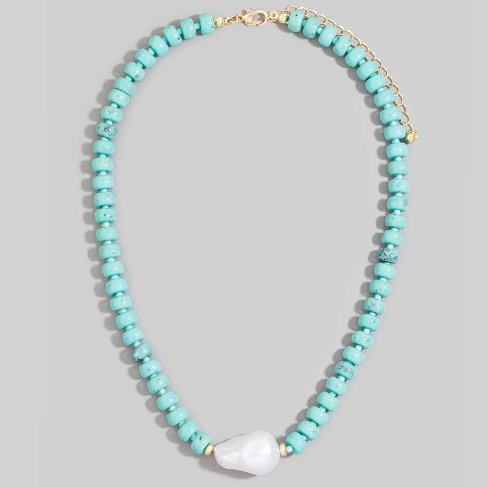 Pearl Pendant Green Stone Beaded Necklace: B