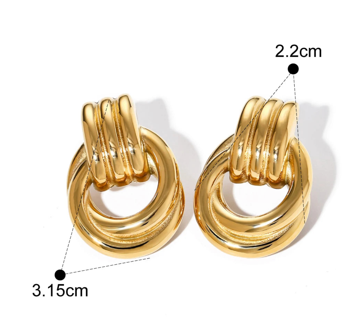 Double Knotted- Door Knocker- Two Tone Earring: Yellow Gold NON TARNISH