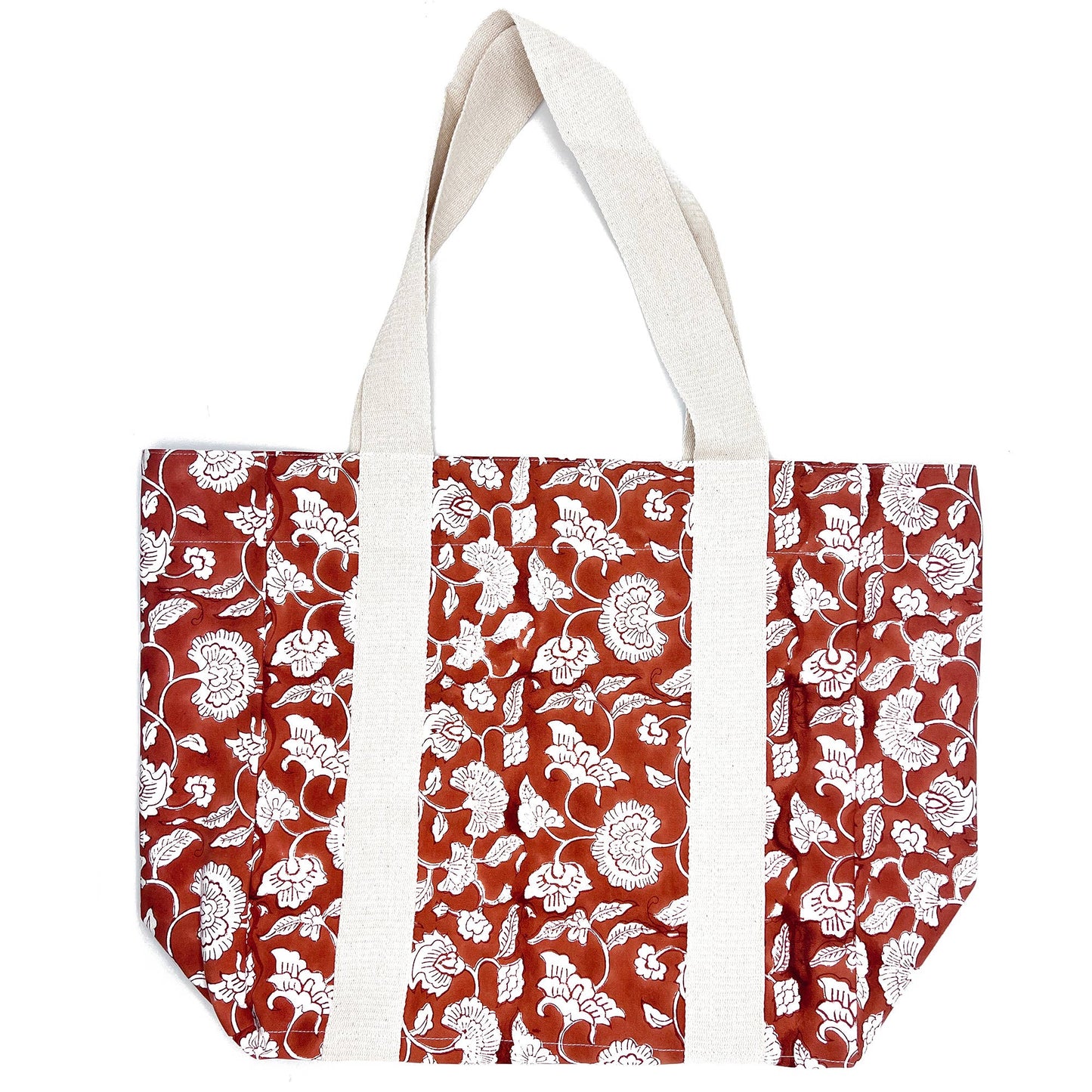 Block Printed Canvas Bag - Orange Flower Bed
