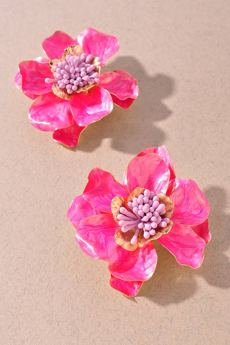 Blooming Floral Statement Earring : Fuchsia
