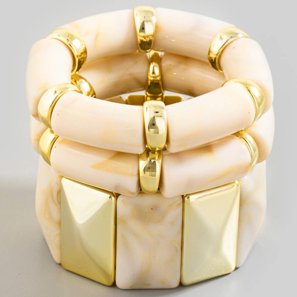 Chunky Marble Resin And Metallic Beads Elastic Bracelet: IV