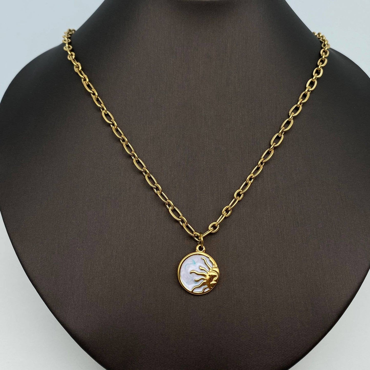 Sun Moon Round Ss Pendant Necklace - FGS/MS: Sun (enamel)