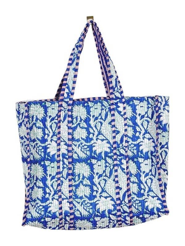 Organic Reversible Quilted Tote Bag | Blue
