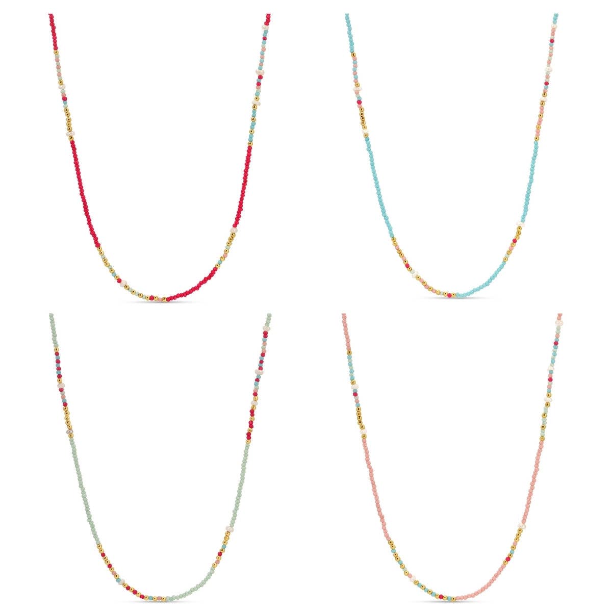 Assorted Seed Bead & Fresh Water Pearl Necklaces: Light Blue/Light Pink/Pink/Mint