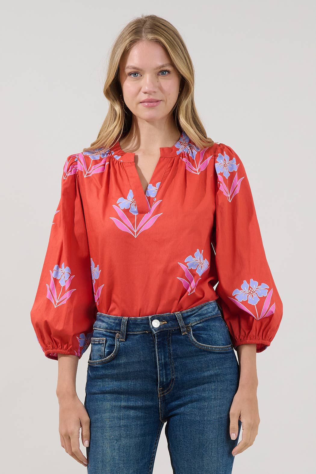 Cheney Split Neck Top Floral