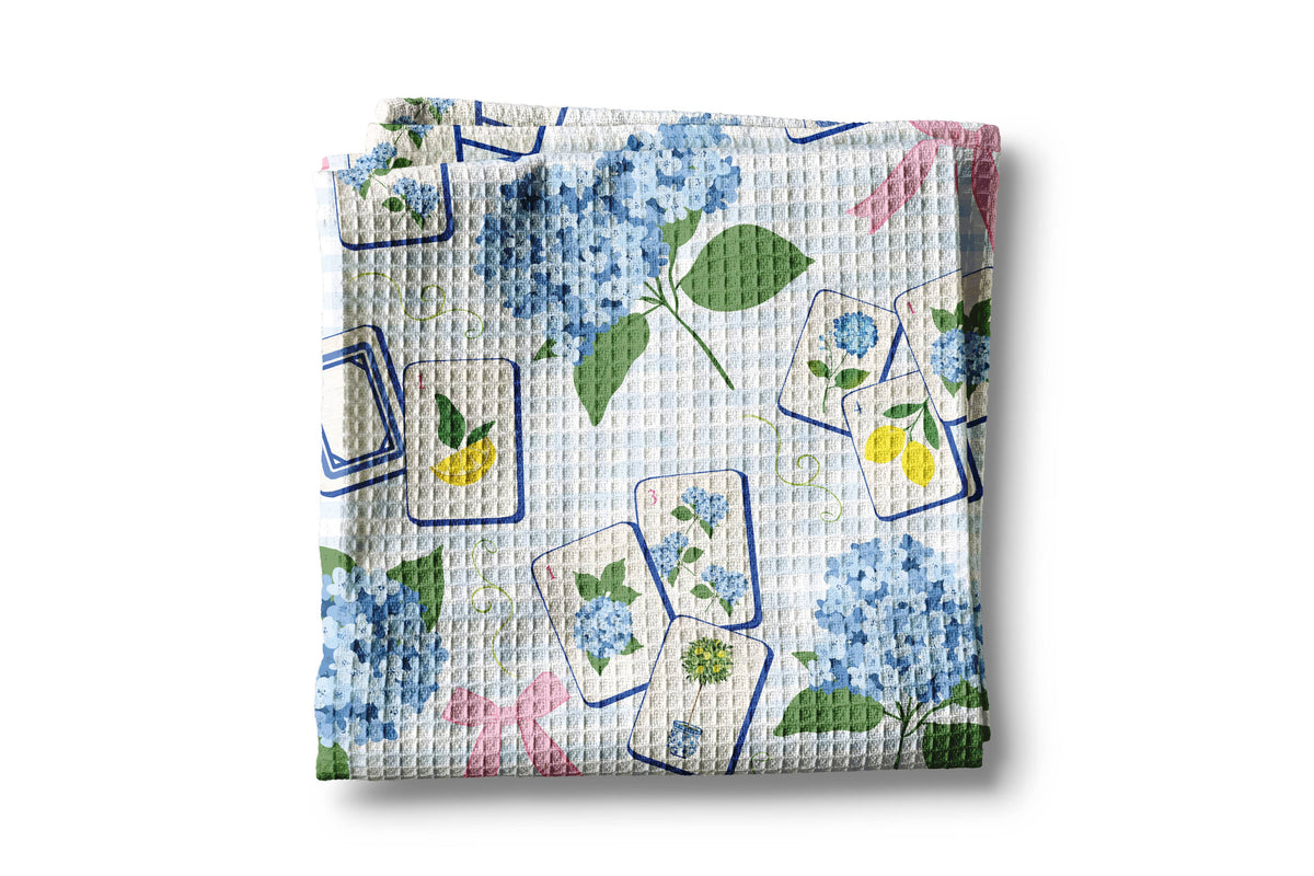 Mahjong Hydrangea Kitchen Towel Mahj Tile Decor Hostess Gift