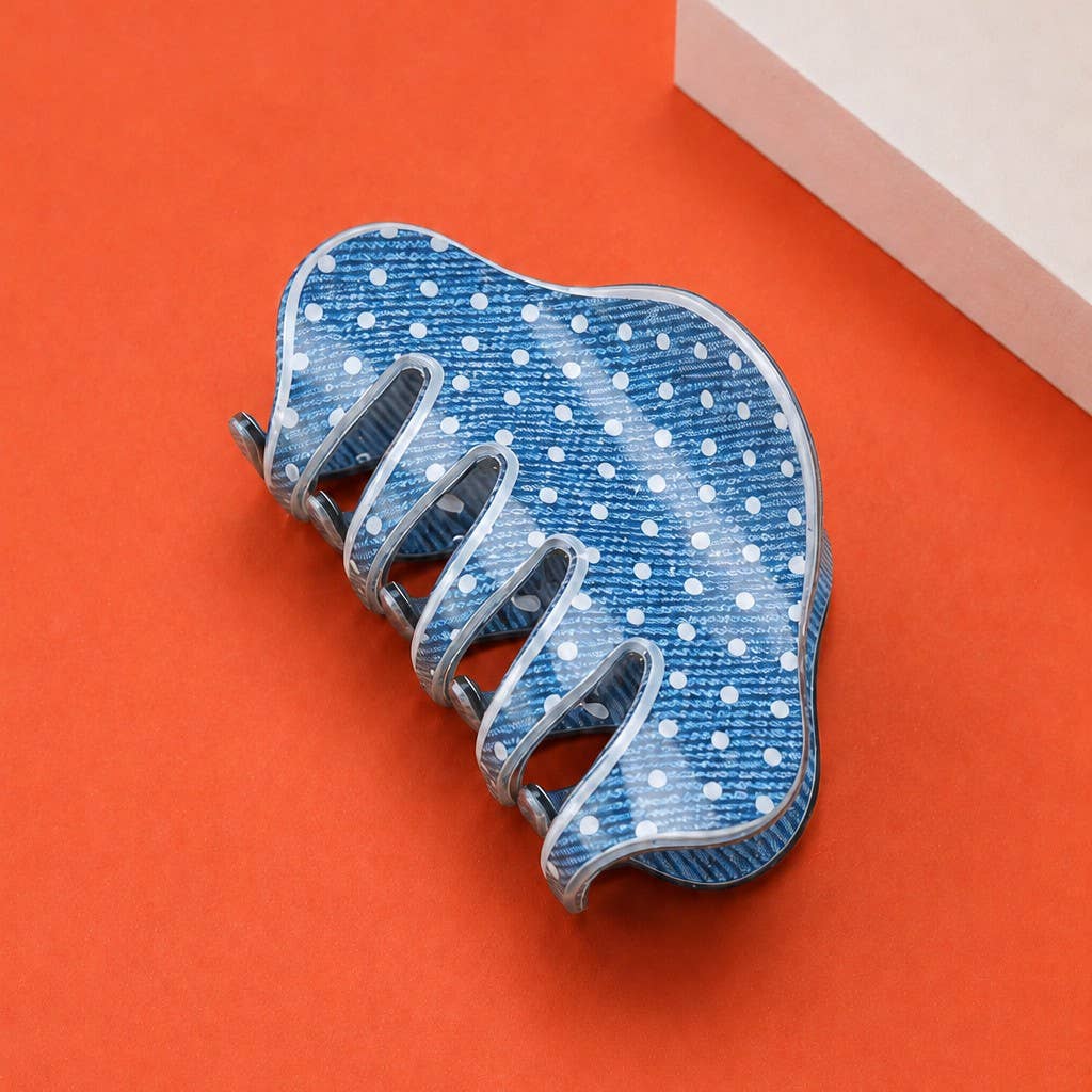 Denim Polka Dot Cloud Shape Hair Claw Clip | White