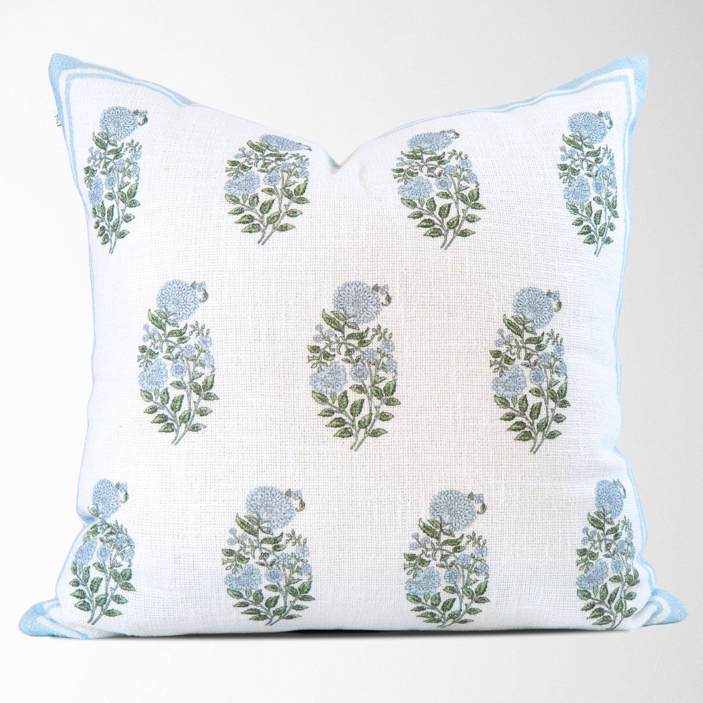 Genevieve Block Print Pillow Cover in Sky Blue