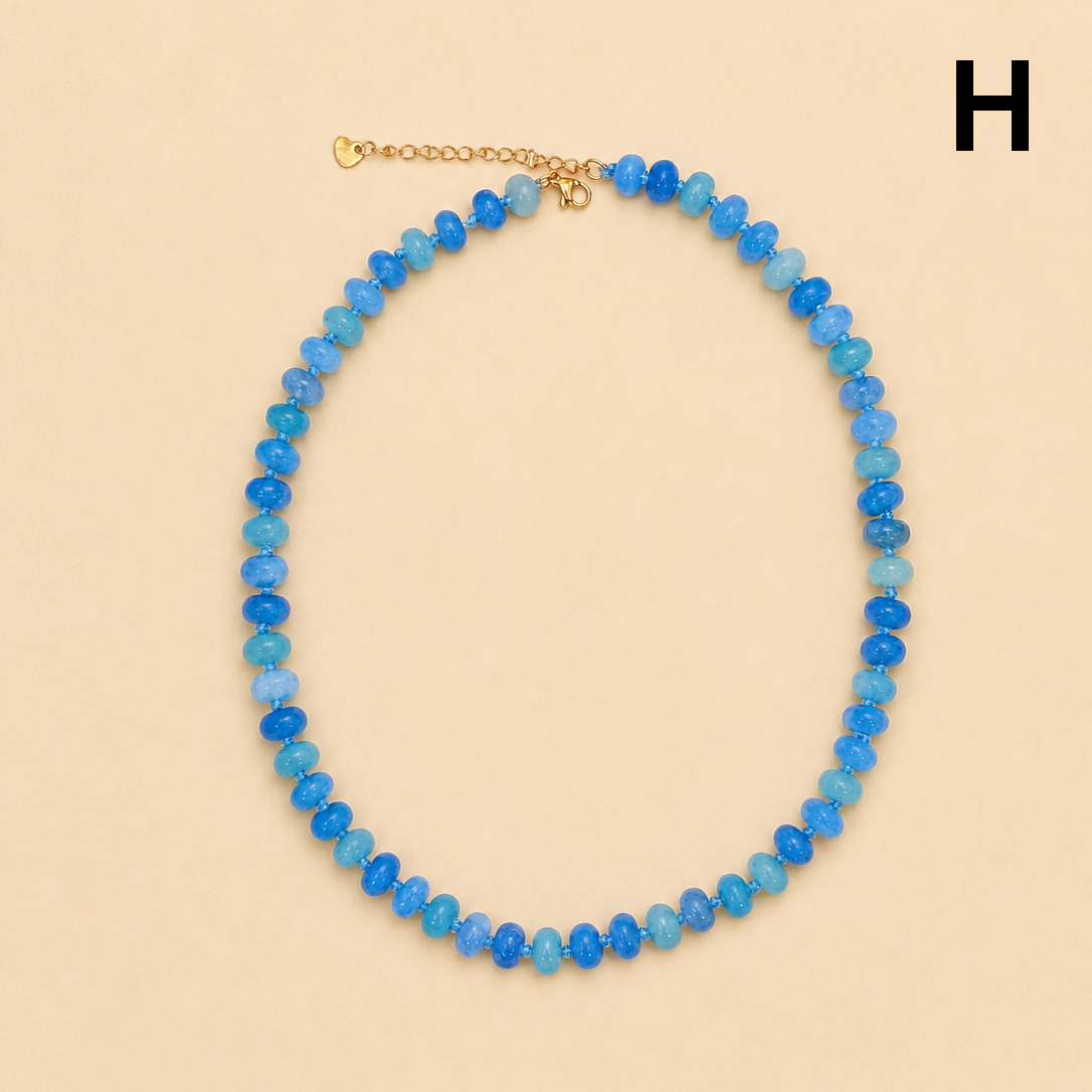 Natural Stone Semi-precious Glass Mixed Necklace | H