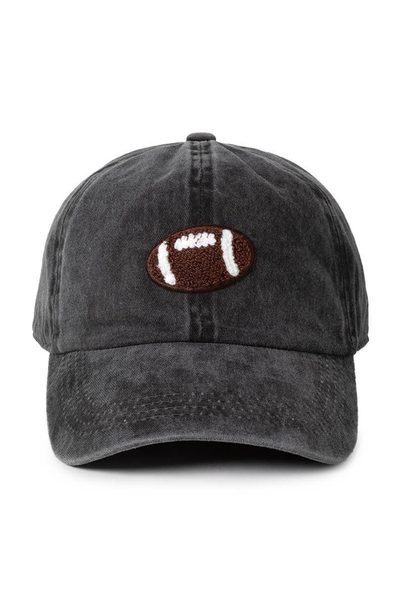 GAME DAY Chenille Football Patch Washed Baseball Cap: Black