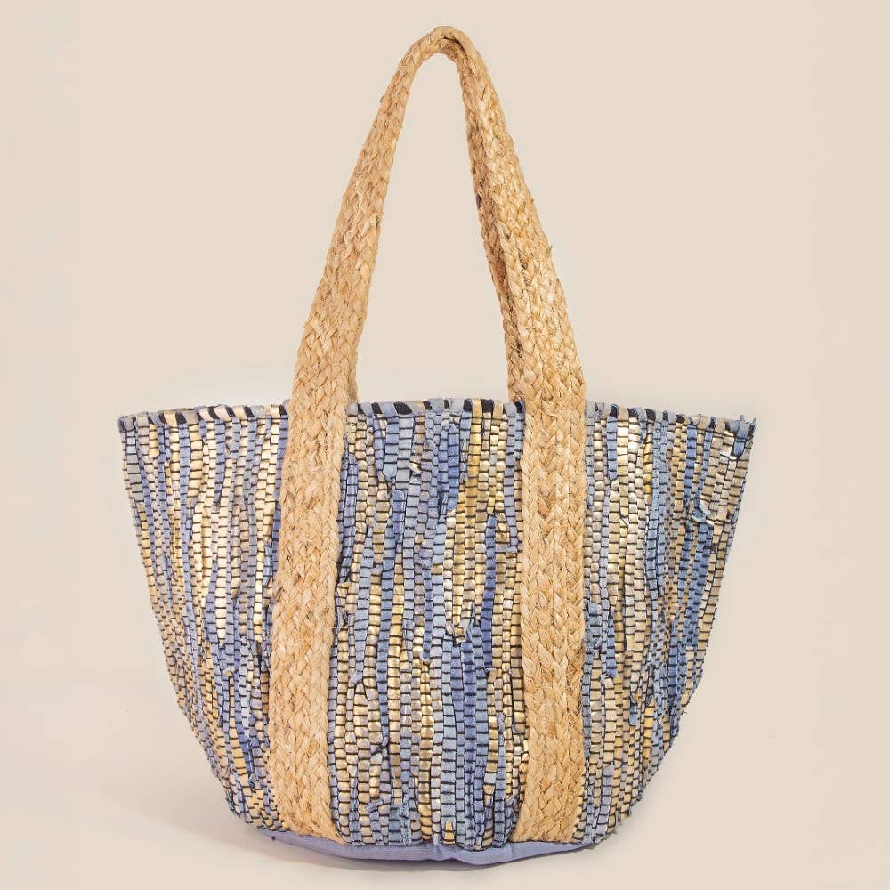 Vibrant Stripes Woven Tote Bag: PU