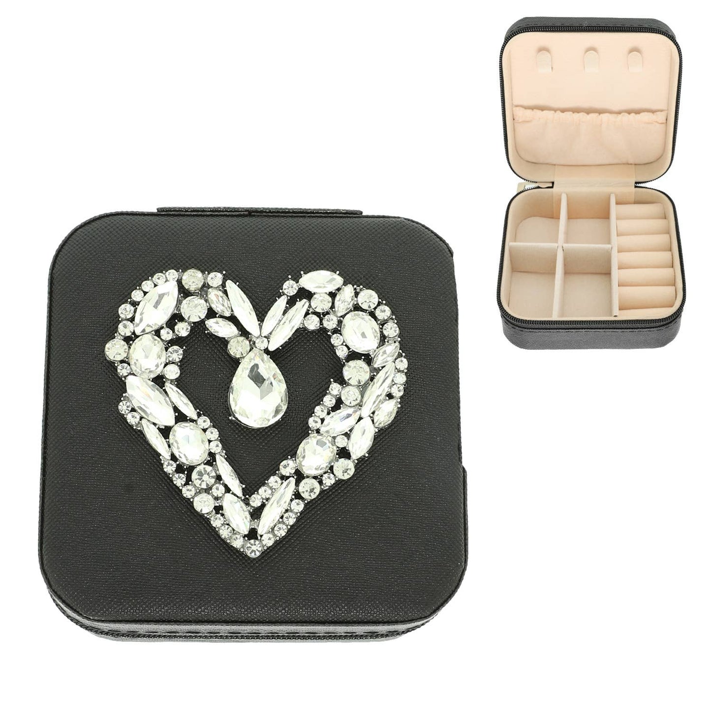 Heart Jeweled Jewelry Box : Black Clear