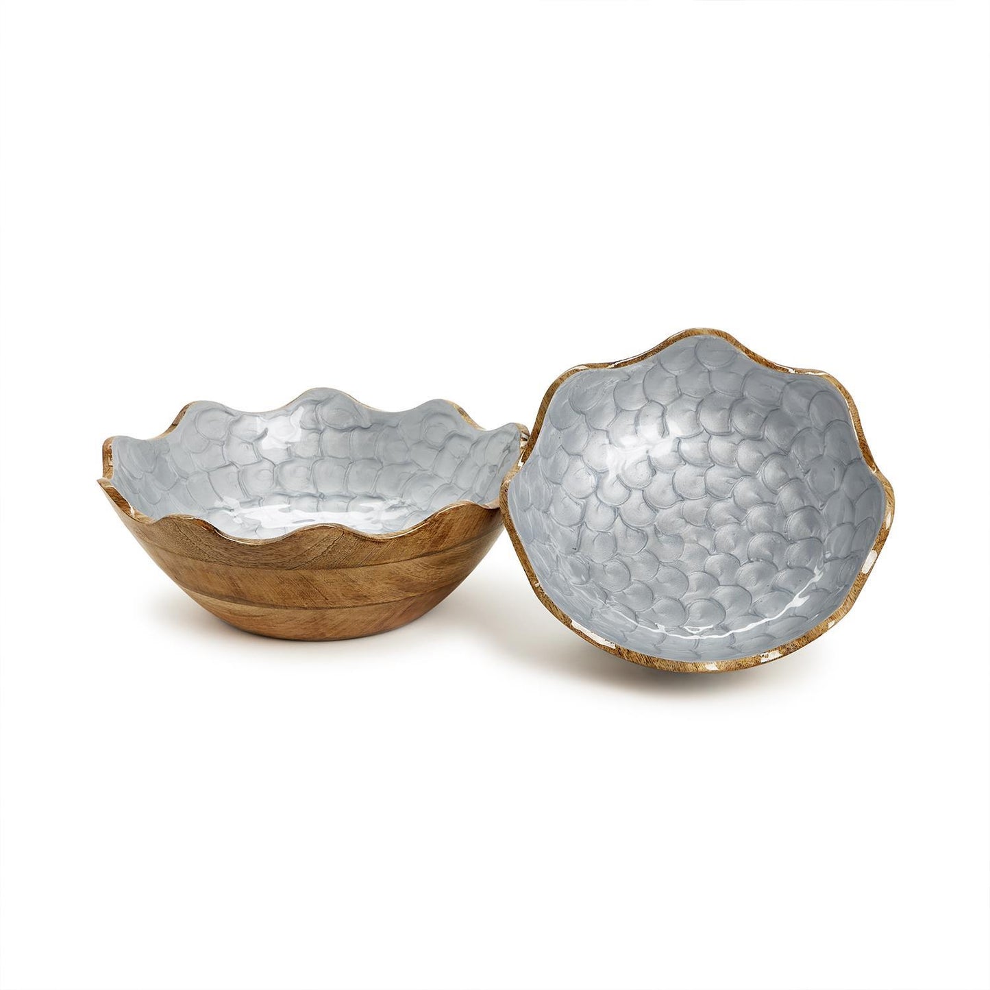 Shimmering Blue Hand-Crafted Scalloped Edge Wood Bowl