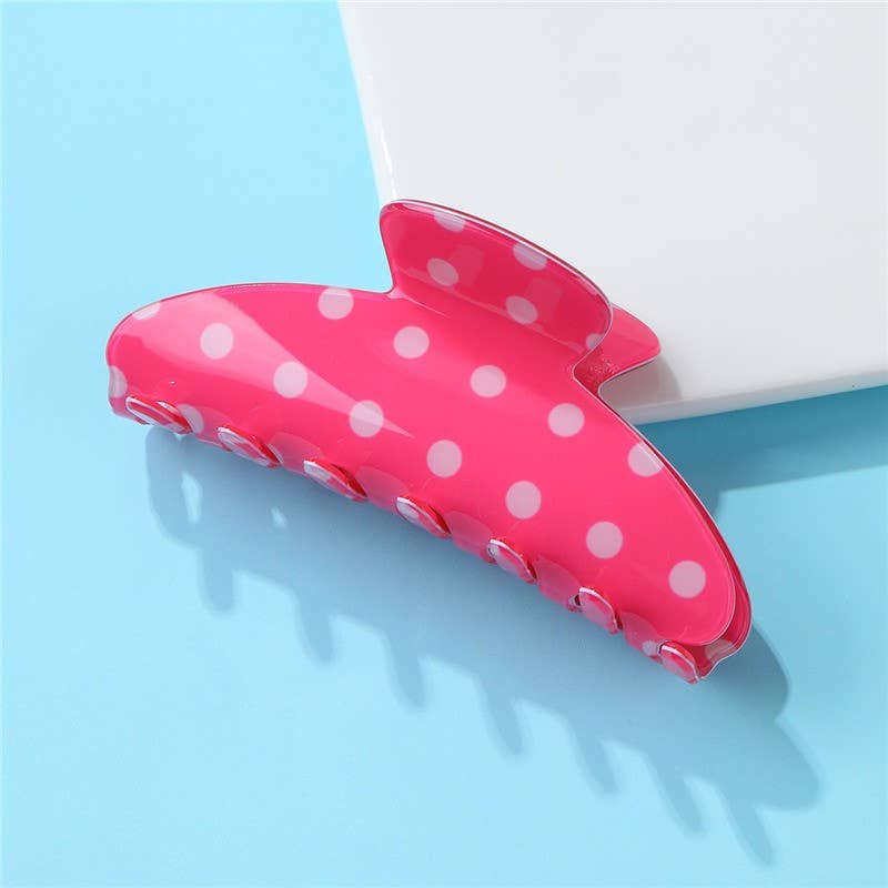 Retro Polka Dot Hair Claw - Glossy Spotted French | Fuchsia