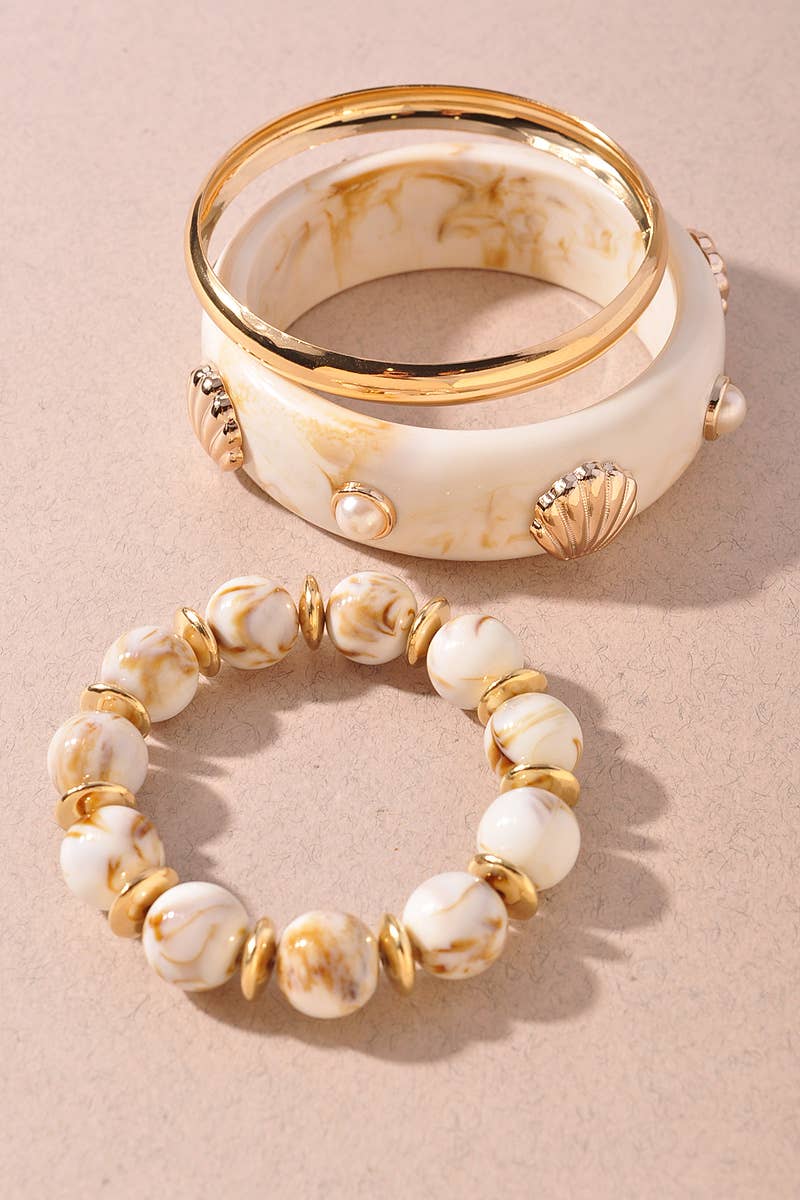 Marbled Resin Shell Bangle Bracelet Set: GDMX