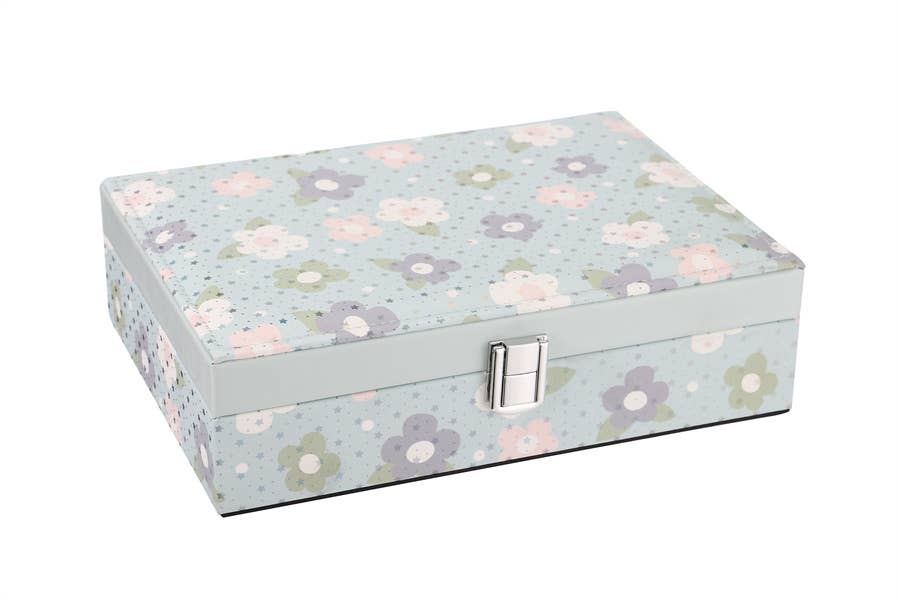 Star Flower Print Design Rectangle Jewelry Box: Blue