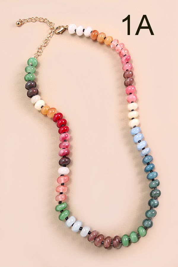 Natural Agate Glass Semi Precious Bead Necklace | 1A