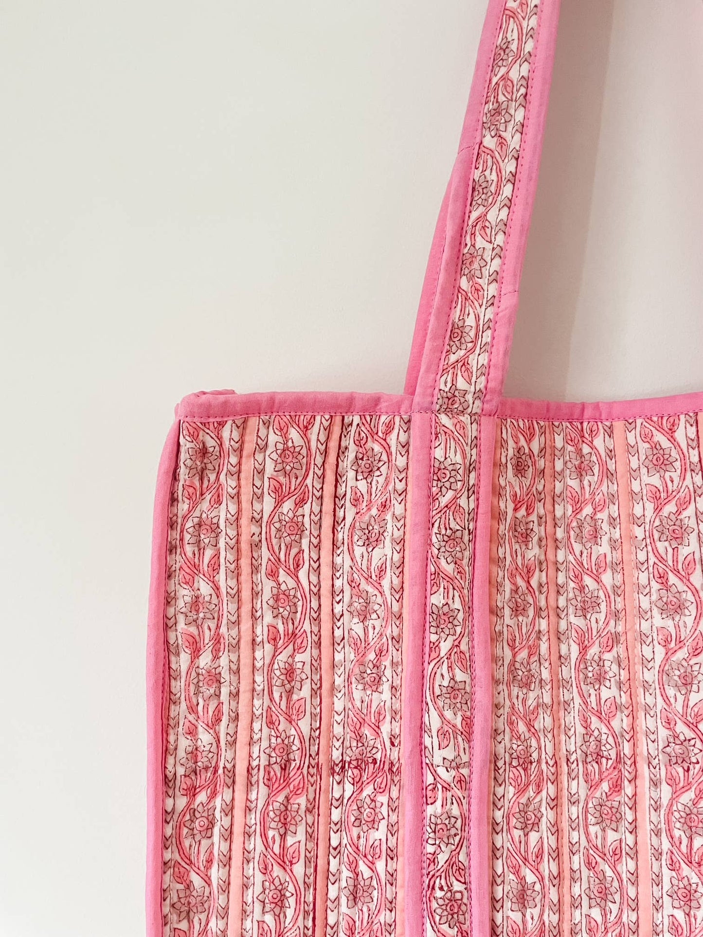 Pink Ribbon Block Print Tote Bag