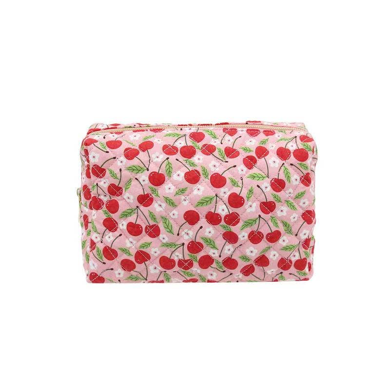 Karma Cherries Travel Quilted Makeup Cosmetic Vanity Bag