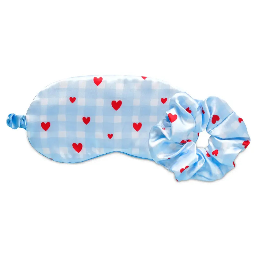 Gingham Hearts Eye Mask & Scrunchie Set