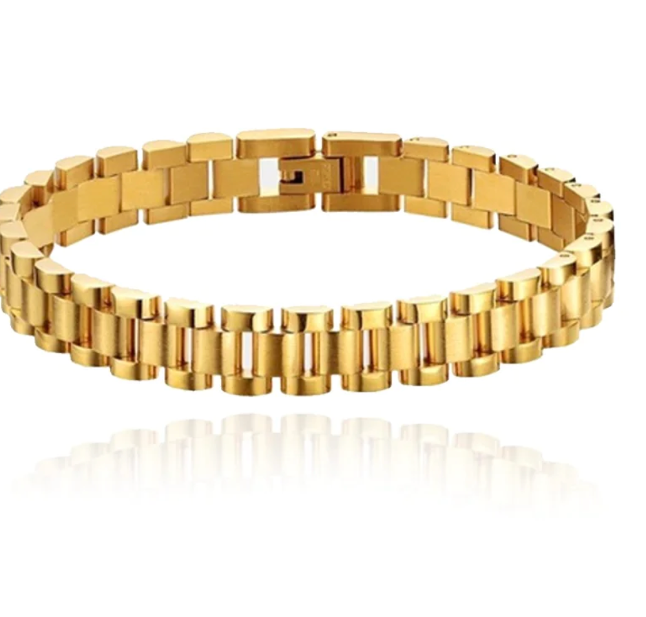 Watch Band Link Bracelet, Bangle. Yellow Gold NON TARNISH
