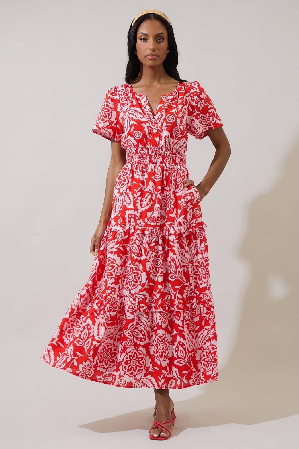 Hazen Floral Palmer Poplin Tiered Maxi Dress – She la la