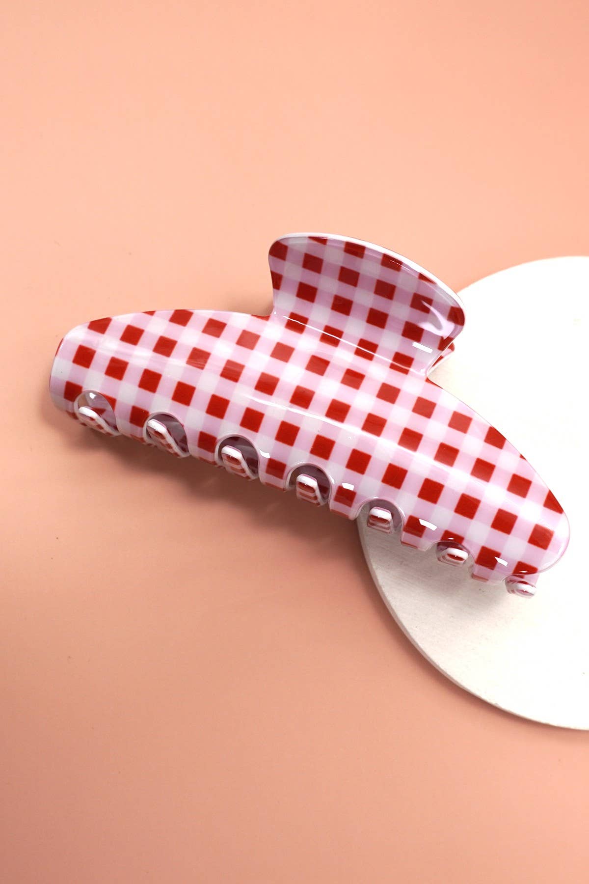 Jumbo Stripe Plaid Oval Hair Claw Clips | Plaid Red