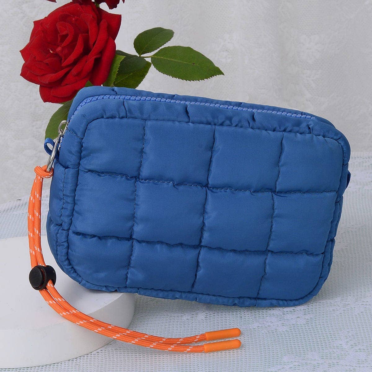 Nylon Quilted Puffer Clutch/Pouch: Royal Blue