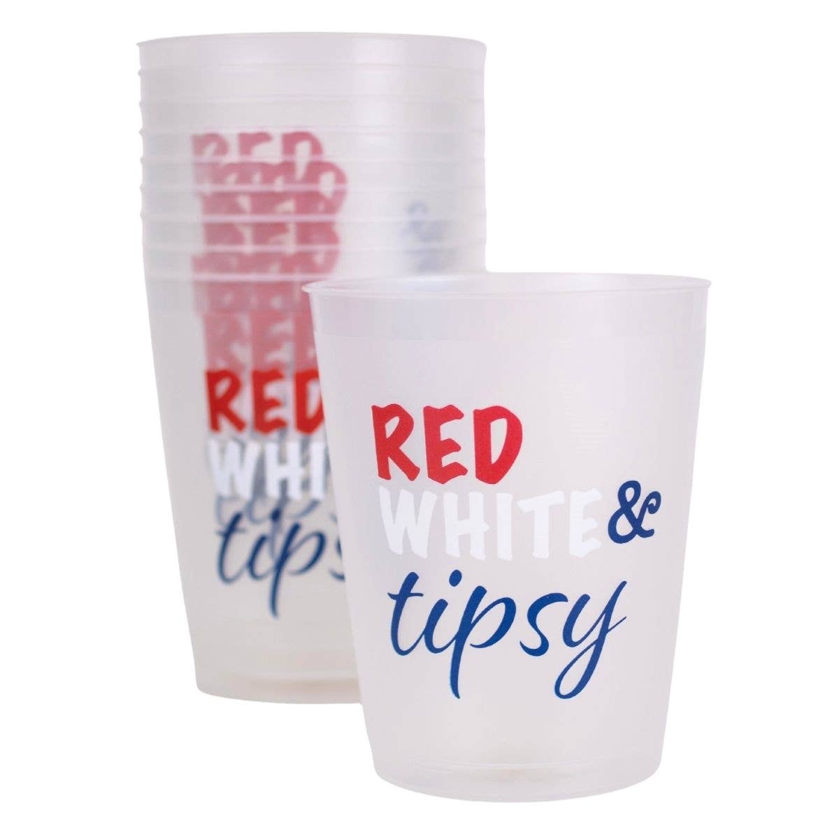 Red White & Tipsy Party Cups Frosted/Red/White/Blue 16oz.
