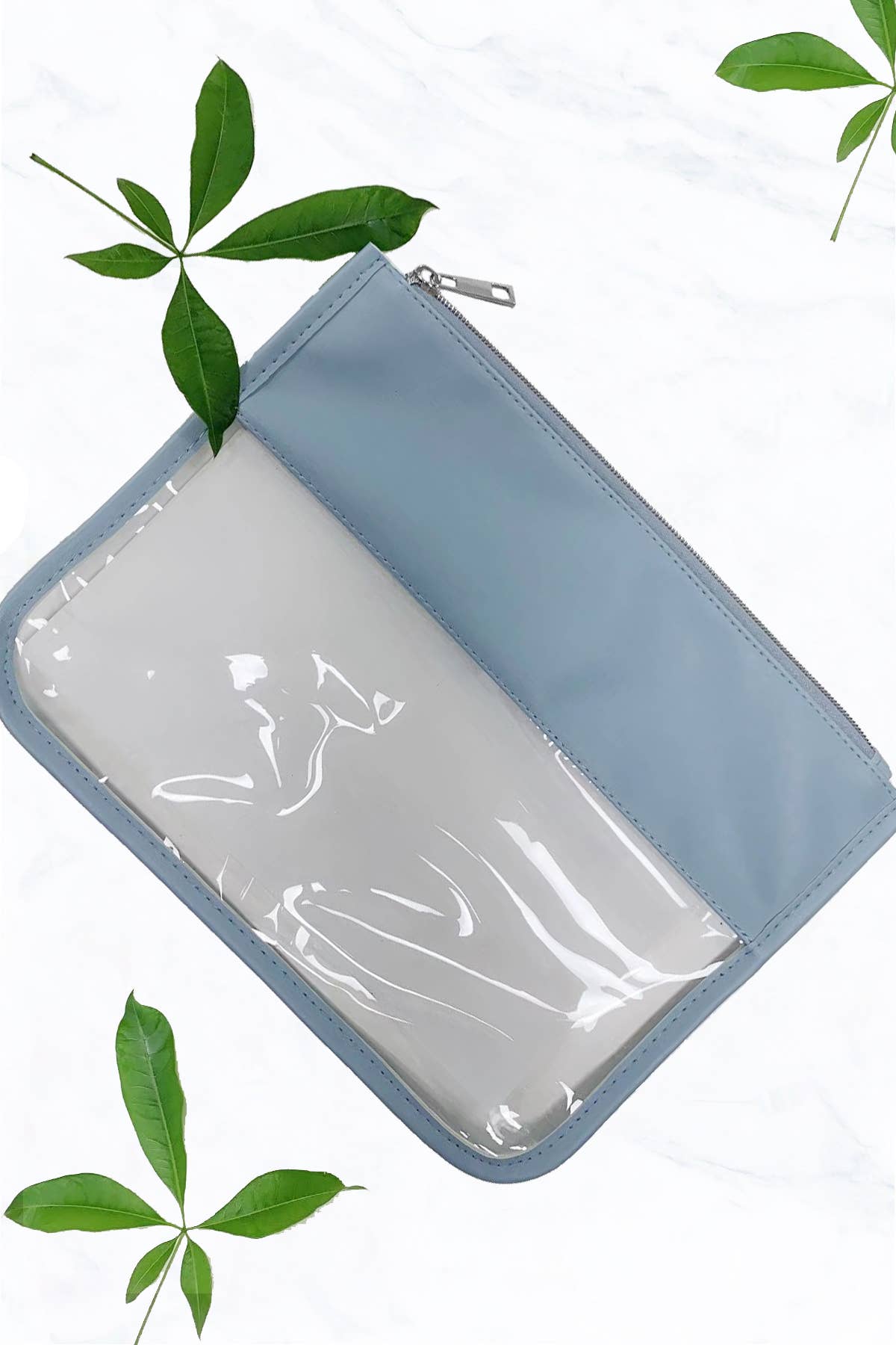 Clear Cosmetics & Toiletry Pu Handbag: Pastel Blue