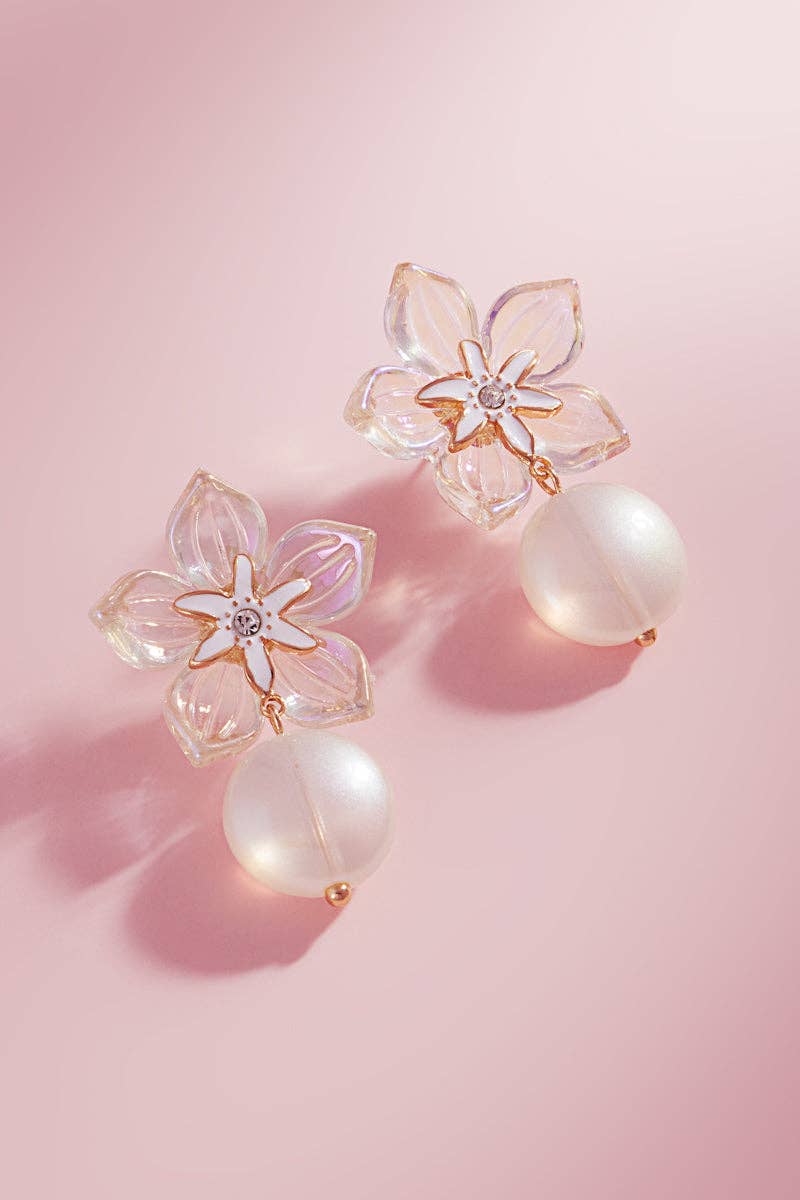 Flower Iridescent Acrylic W Pearl Post Eearrings: GD / ONE