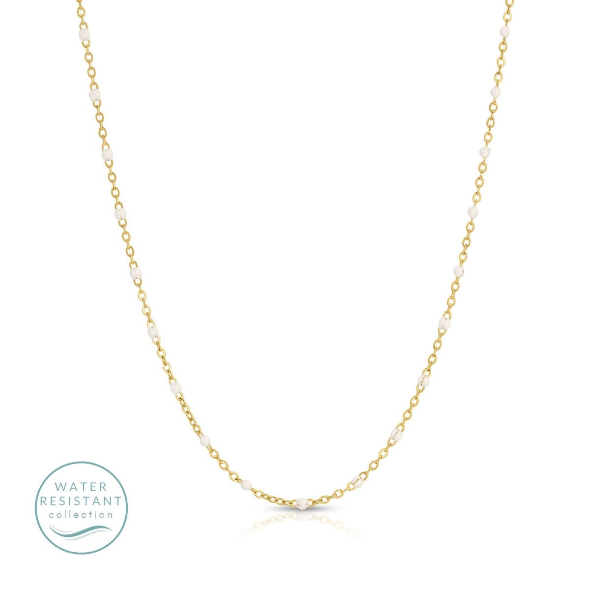 Sweetly Colored Delicate Chain Necklace, Water Resistant: White