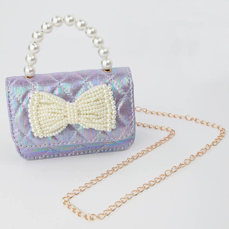 Shimmer Pearl Bow Purse: Lavender