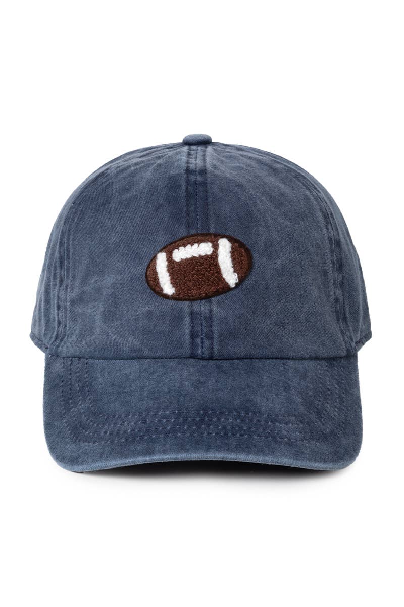 GAME DAY Chenille Football Patch Washed Baseball Cap: Navy