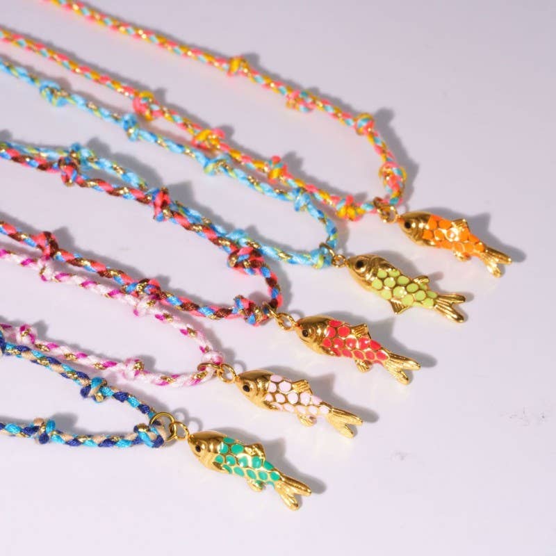 18k Stainless Steel Corded Charm Necklace | Orange