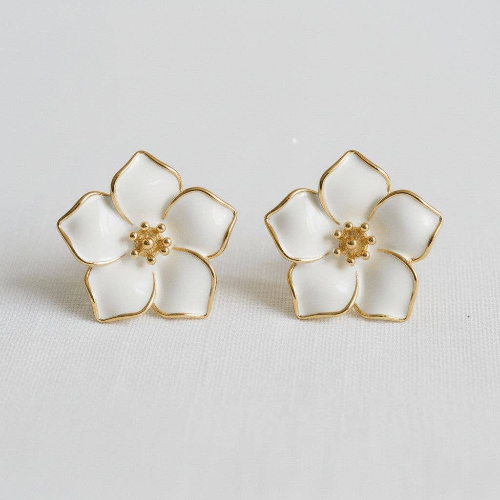 Vintage Inspired Enamel Camellia Stud Earrings