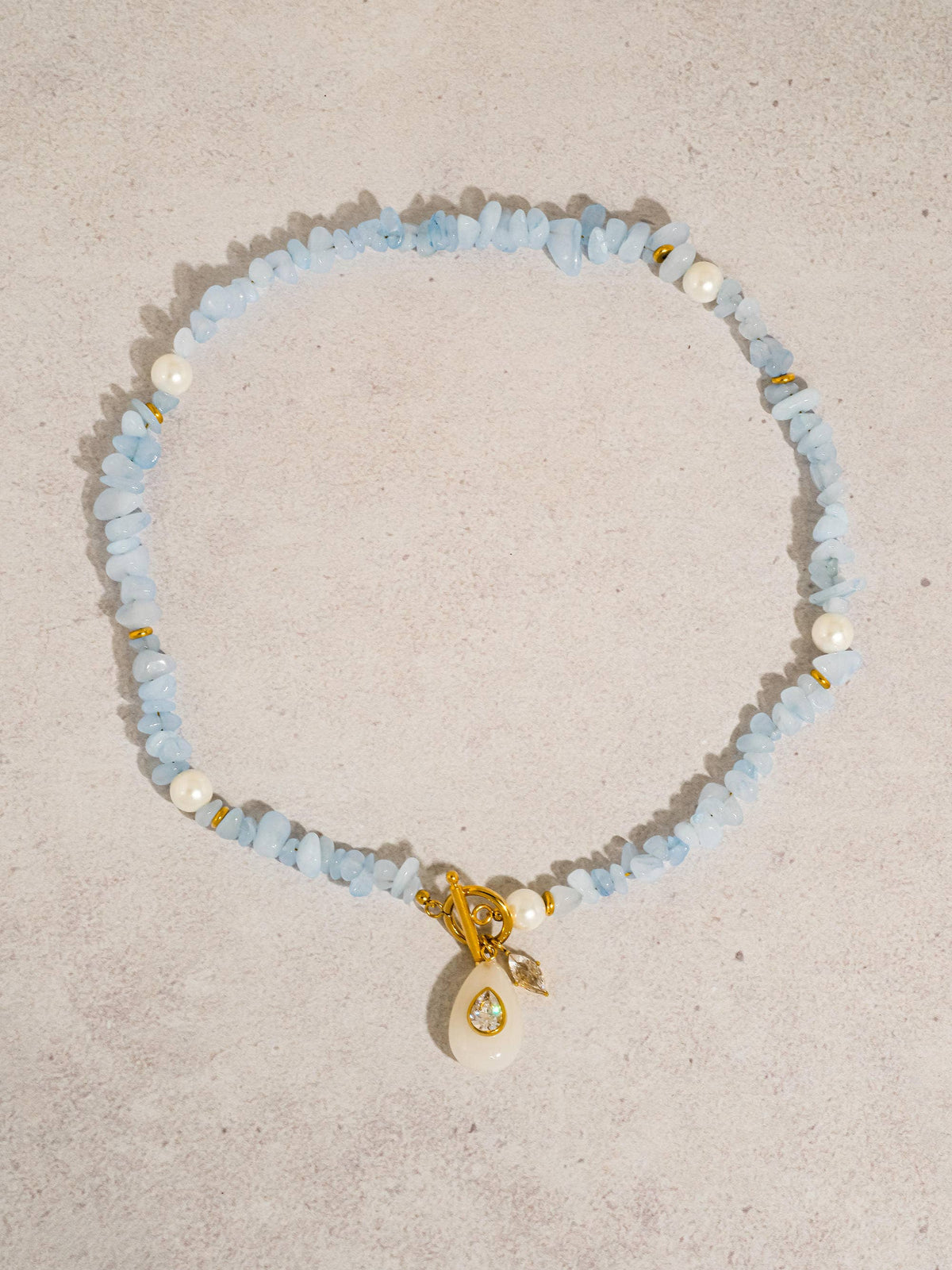 Cercey 18K Gold Non-Tarnish Stone Charm Necklace: Blue