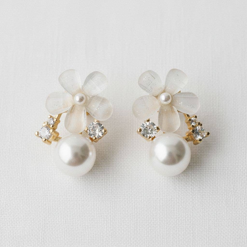 Charming Floral Design Gemstone Drop Earrings