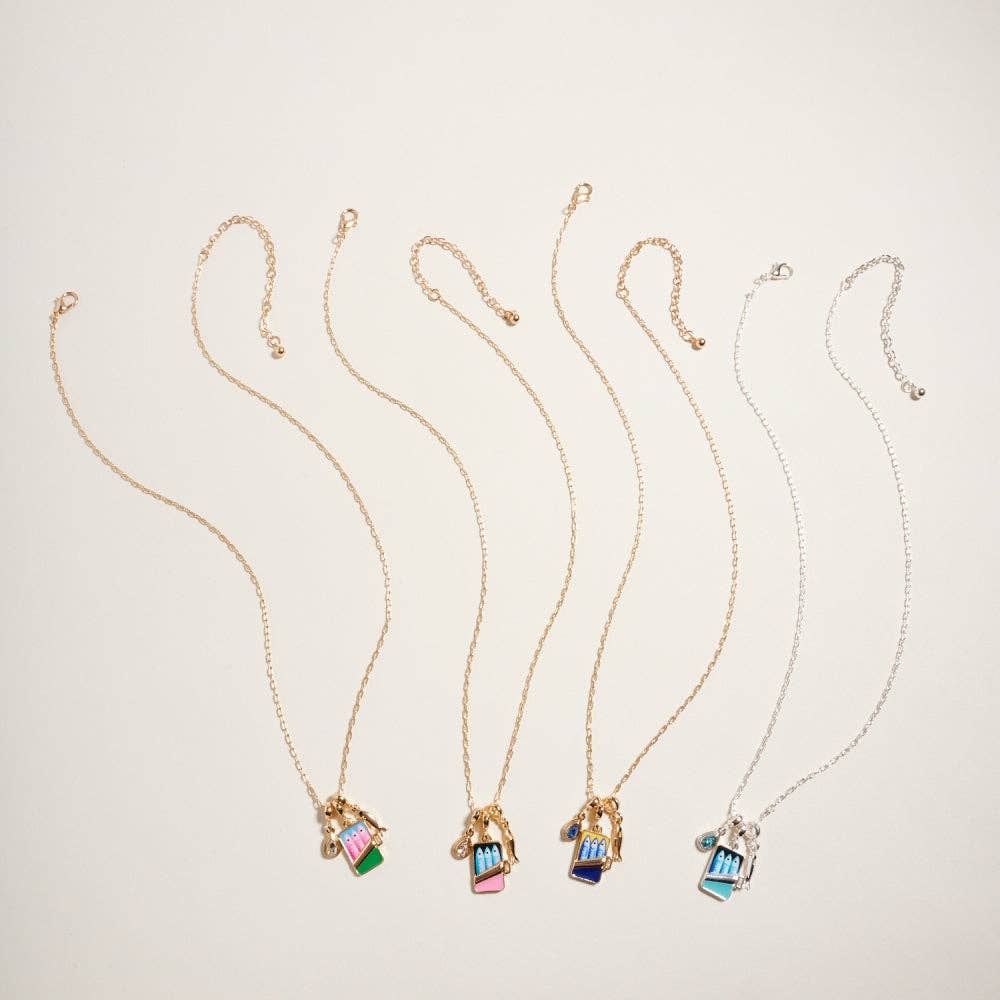 18 Inch Sardine Can Fish Stone Charms Necklace: Gold/Blue / ONE