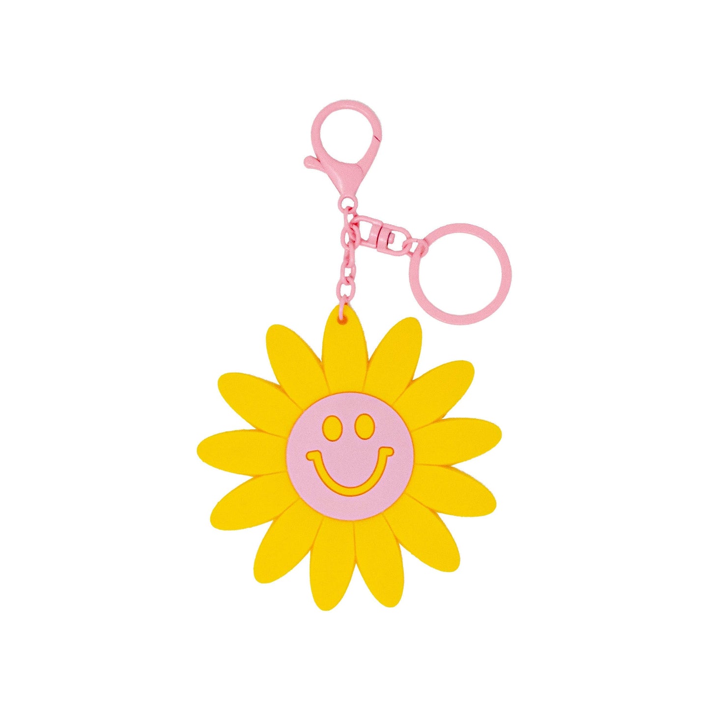Happy Face Smile Flower Handbag Charm, Key Chain: Pink