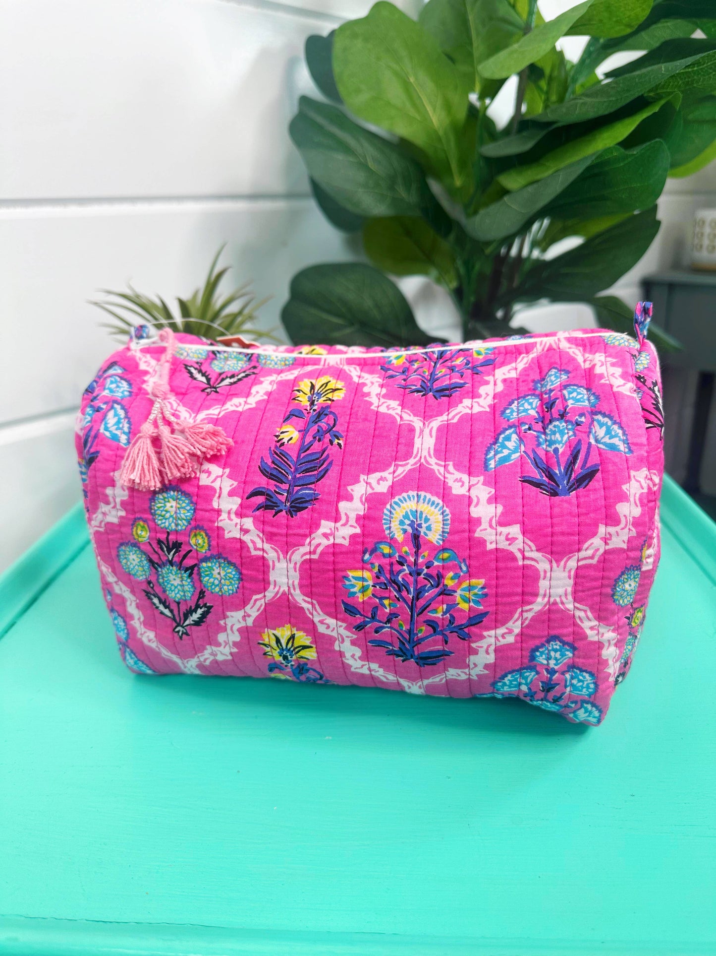 Quilted Makeup Bags | Cosmetics Bag | pink Wildflowers