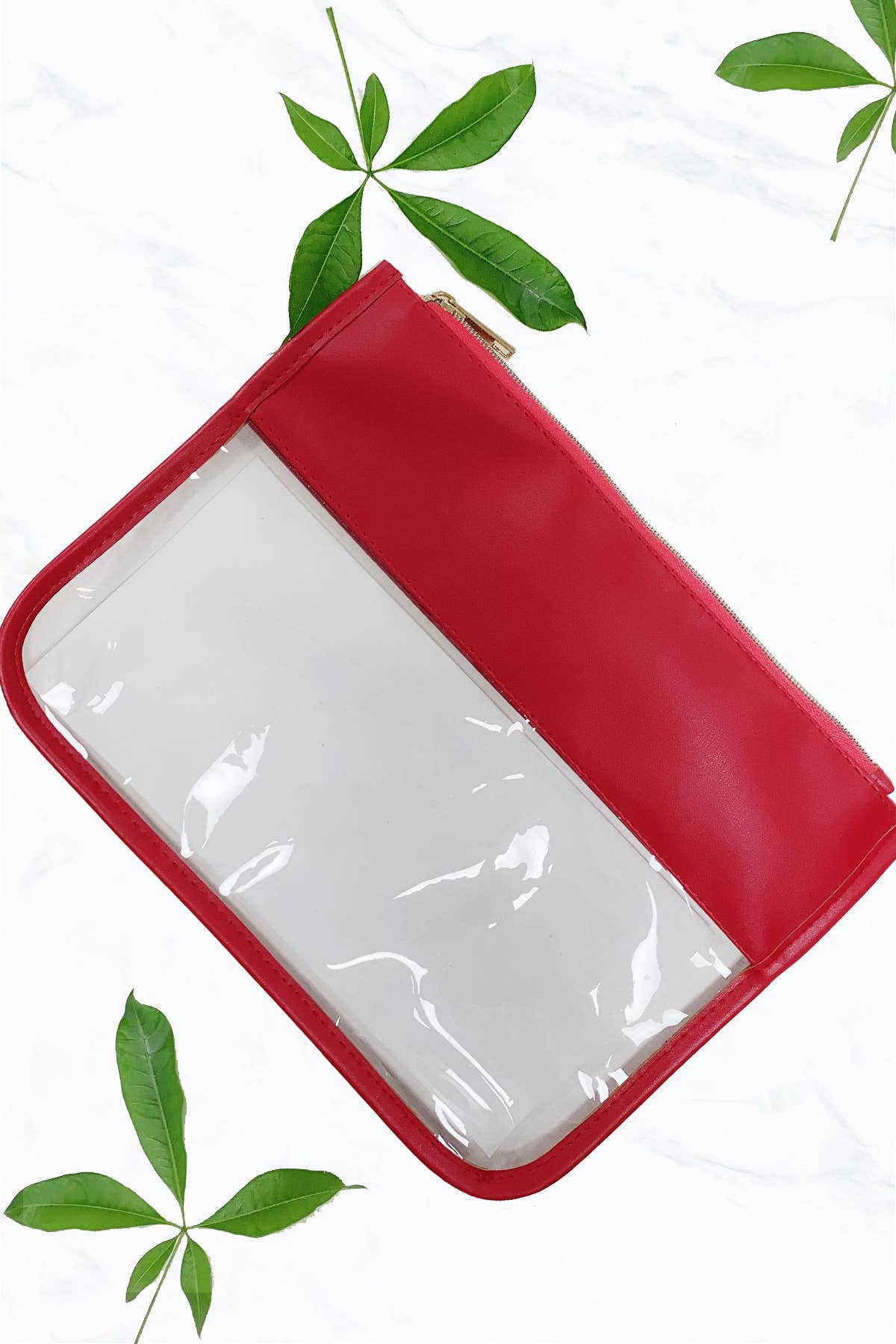 Clear Cosmetics & Toiletry Pu Handbag: Red