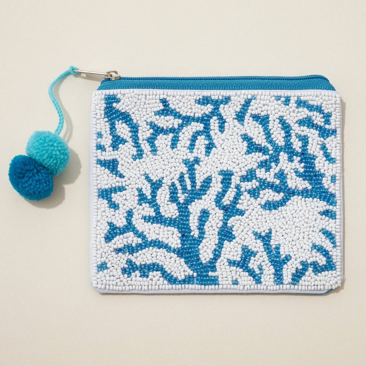 Sea Corals Seed Bead Canvas Pouch: BLU / One /
