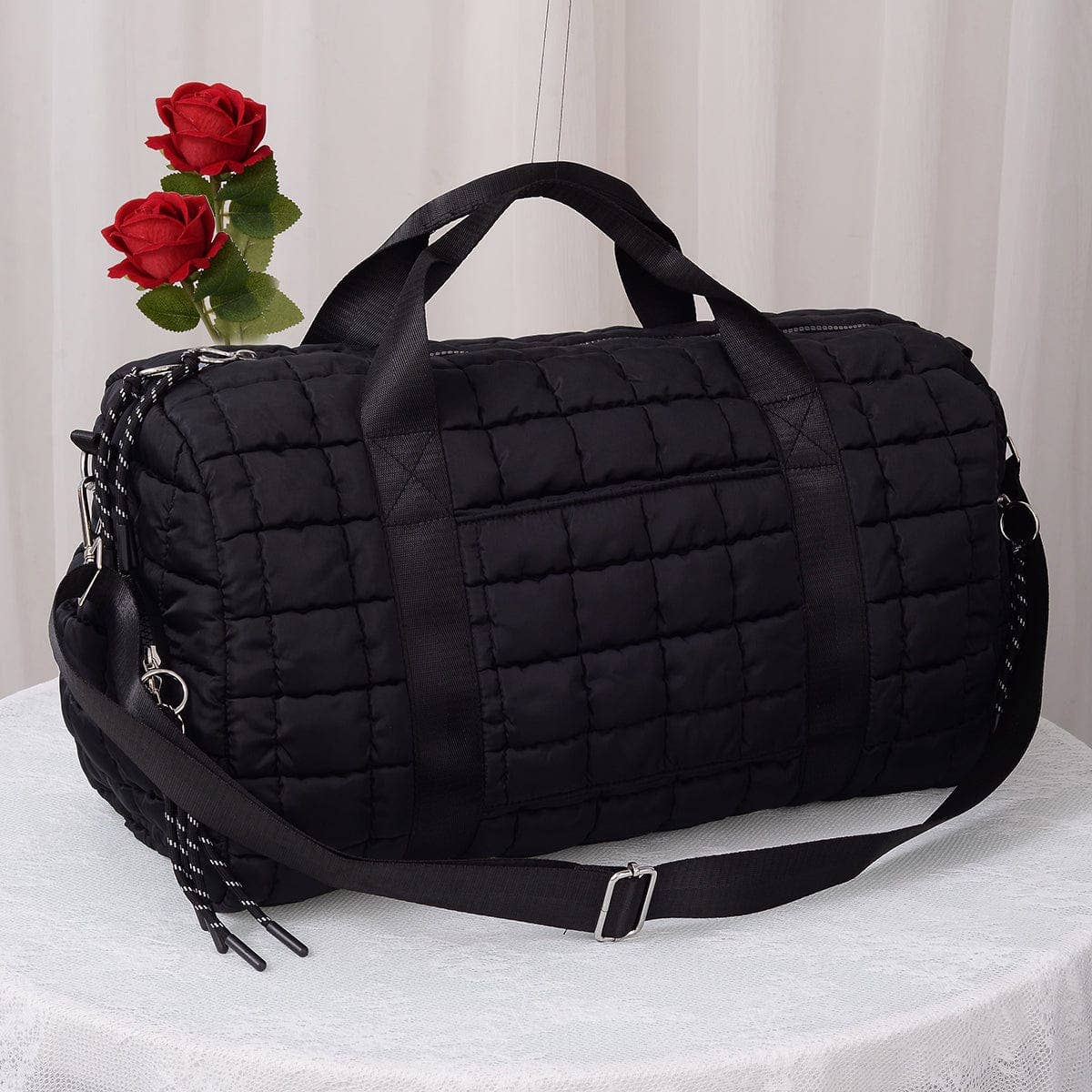 Quilted Puffer Weekender/Duffel Bag: Black