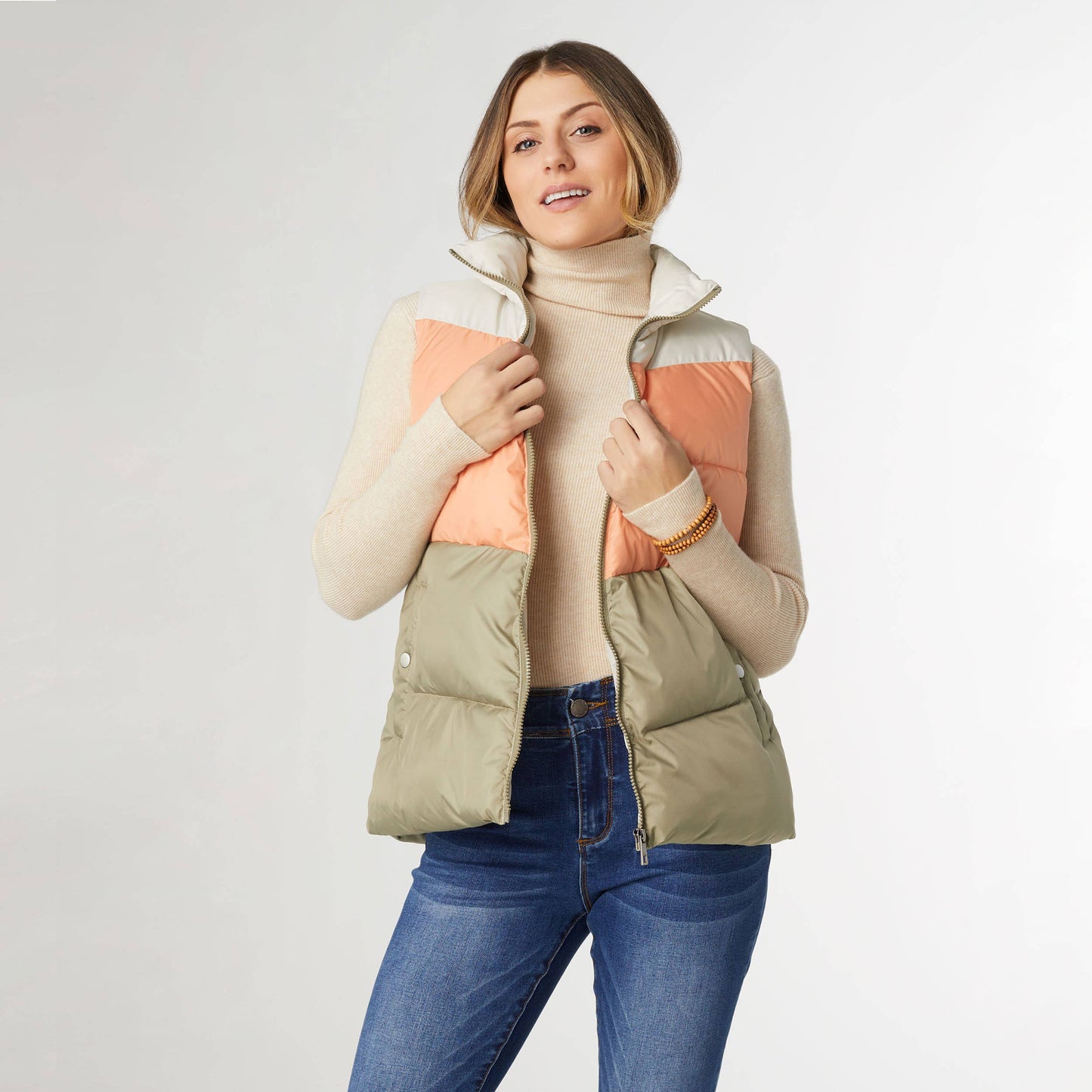 Jaylini Colorblock Puffer Vest - Fall: Canyon Sunset