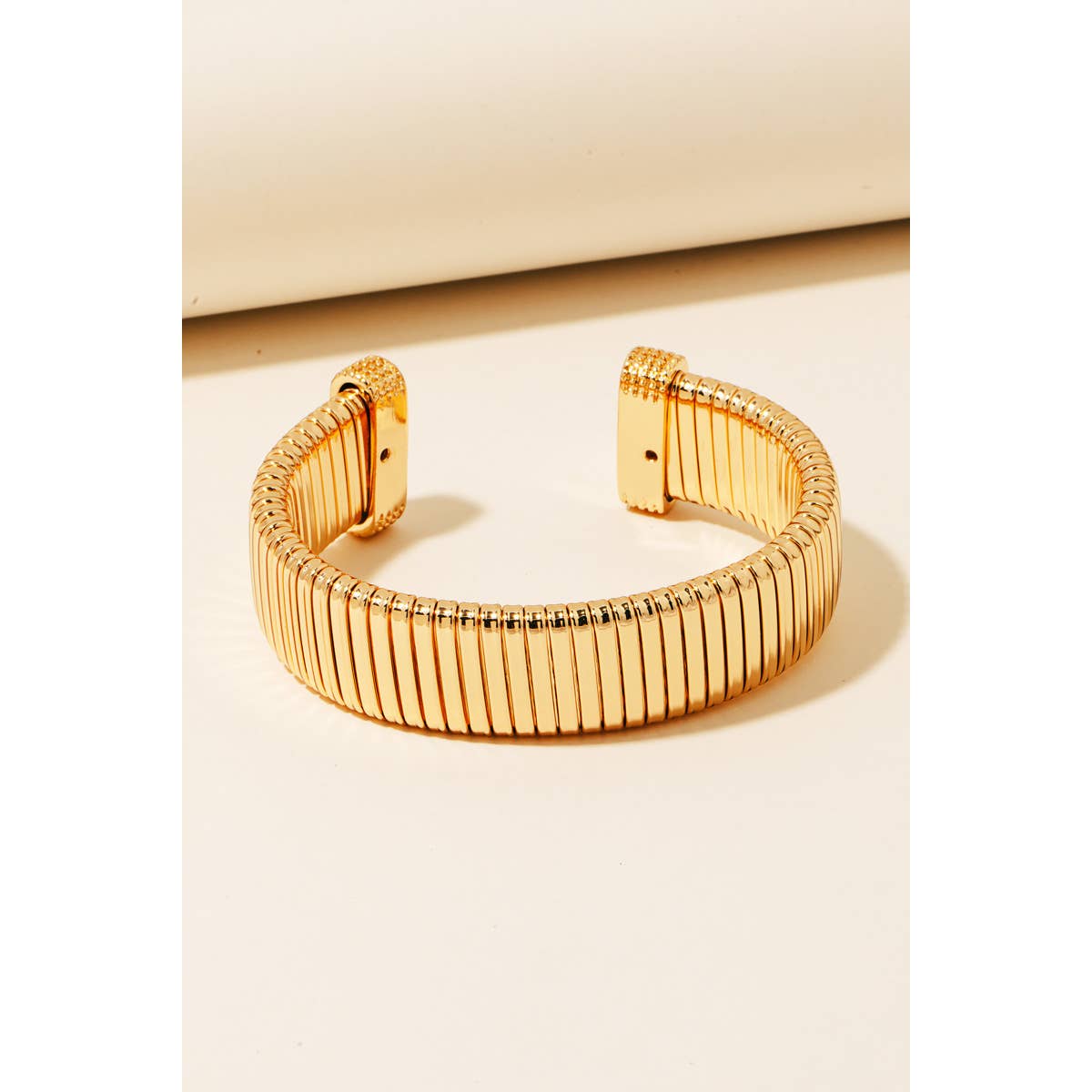 Wide Flat Elastic Metallic Cuff Bracelet: GD