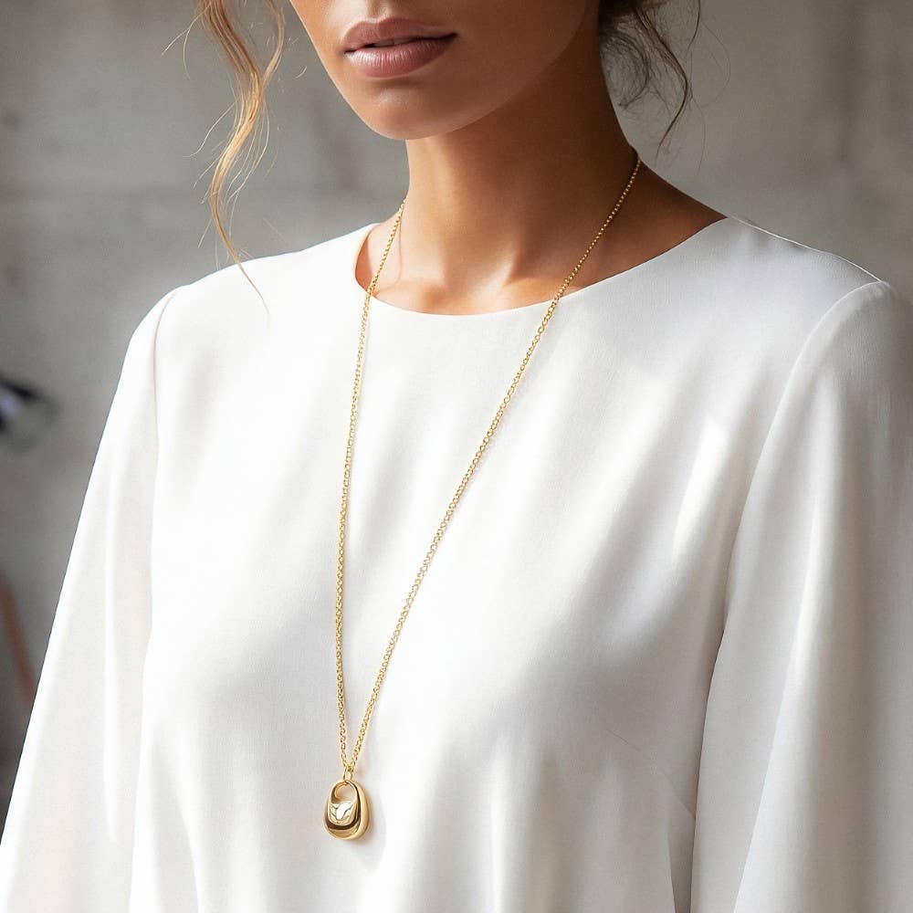 Oval Pendant Long Chain Necklace: G